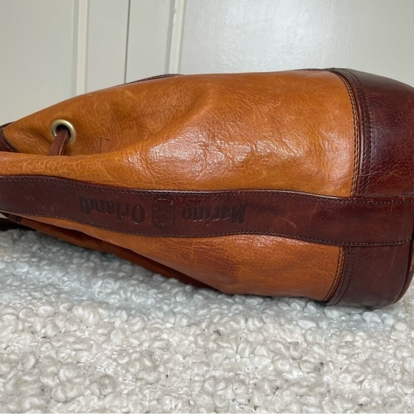 MARINO Orlandi Vintage Two toned Brown Leather Bucket Bag Purse - Picture 9 of 12